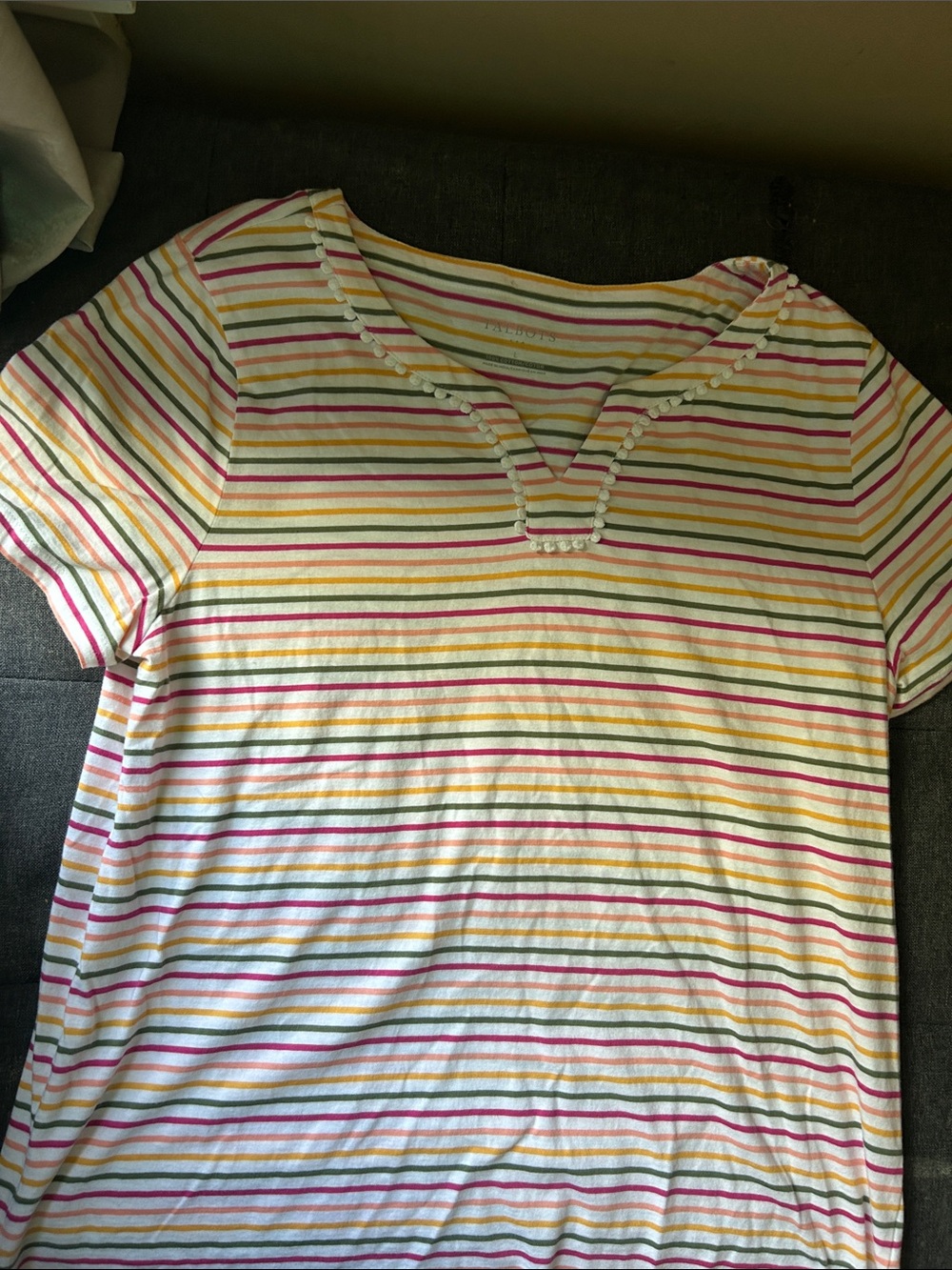 Talbots White Multicolor Stripe Short Sleeve Top